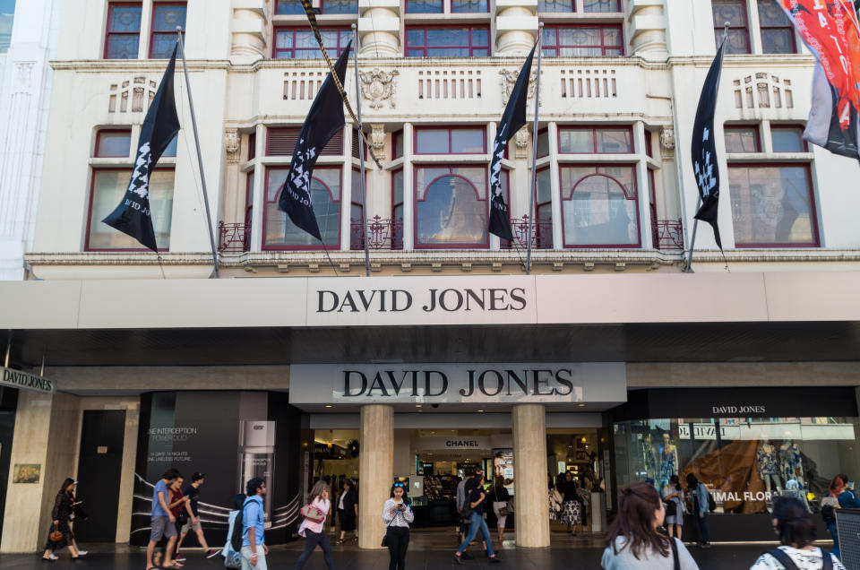 Shoppers walk past the David Jones flagship store in Bourke Street, Melbourne.