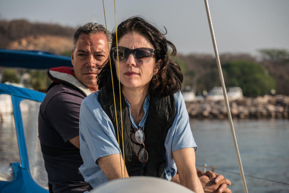 Ian Urbina and Rebecca Gomperts wait for permission from Mexican authorities to leave port in 2017. 
