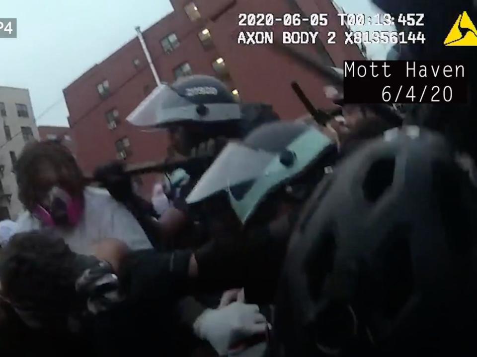 An image from citizen cellphone video compiled in a class action lawsuit alleging NYPD misconduct during George Floyd protests in the summer of 2020.