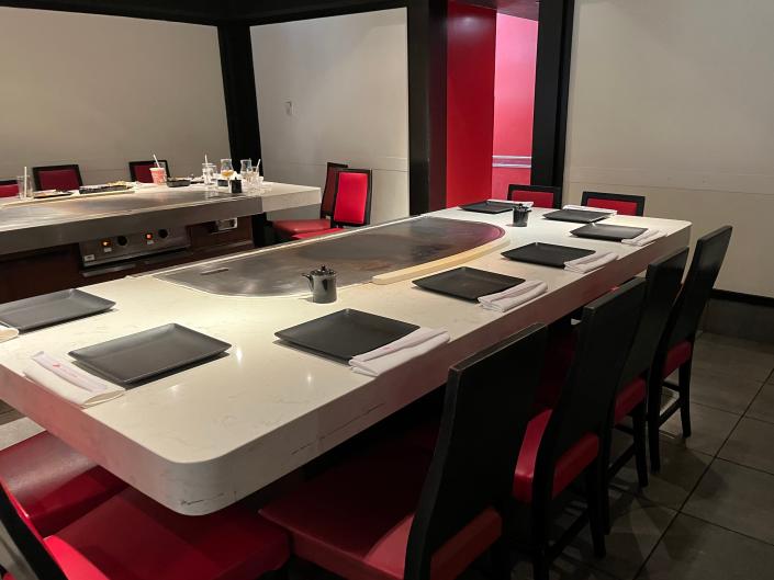 Large hibachi tables in a dining room