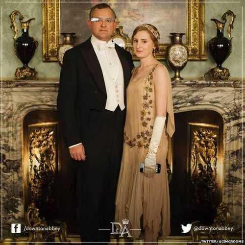 Downton Abbey promotional photo with Google Glass and iPhone