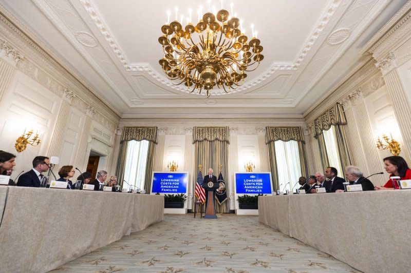 President Joe Biden meets Tuesday, in the State Dining Room of the White House, with his Competition Council to announce a new 'strike force,' led jointly by the Department of Justice and the Federal Trade Commission (FTC), to fight "corporate rip-offs." Photo by Jim Lo Scalzo/UPI