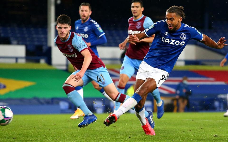 Dominic Calvert-Lewin of Everton celebrates after scoring his sides fourth goal during the Carabao Cup fourth round match between Everton and West Ham United - Alex Livesey/Getty Images