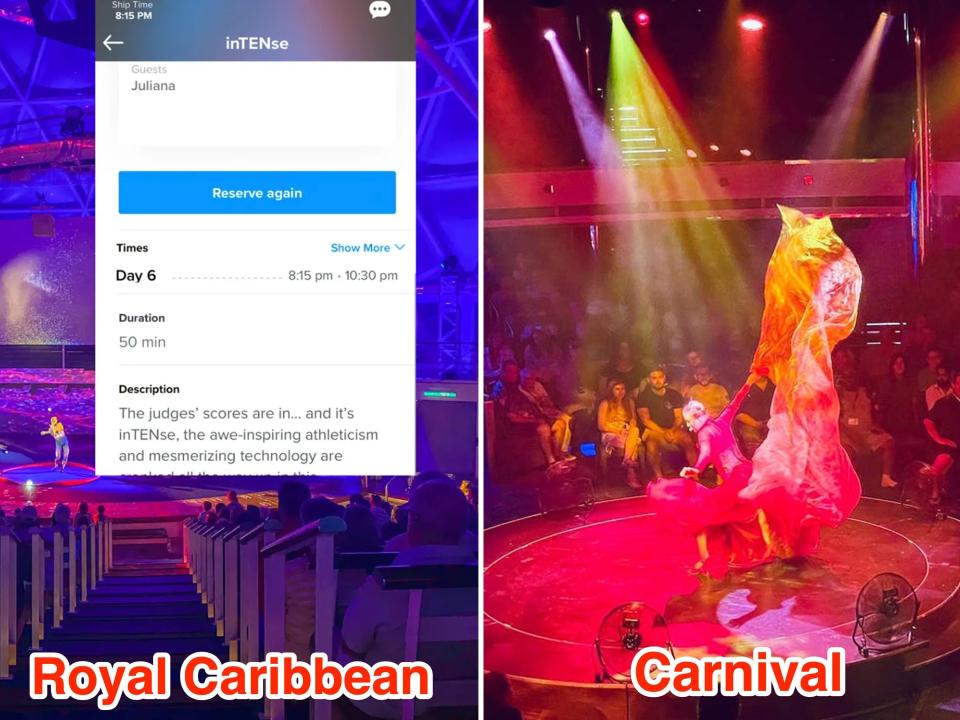 Reservations on Royal Caribbean (L) and Carnival (R) cruise.