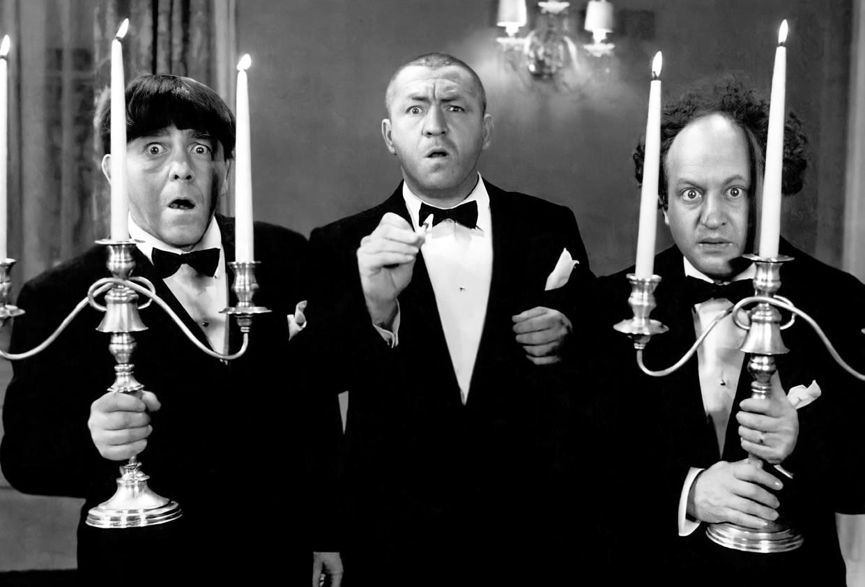 The Three Stooges - Moe, Curly and Larry - in the 1943 short "Spook Louder."