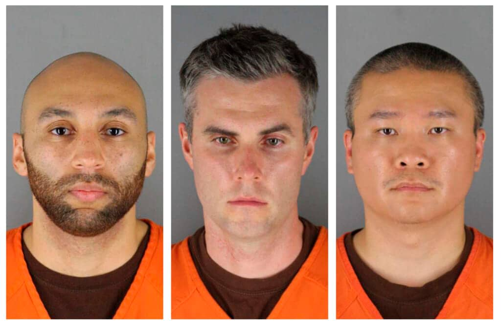 This combination of photos provided by the Hennepin County Sheriff’s Office in Minnesota on June 3, 2020, shows, from left, former Minneapolis police officers J. Alexander Kueng, Thomas Lane and Tou Thao. (Hennepin County Sheriff’s Office via AP, File)