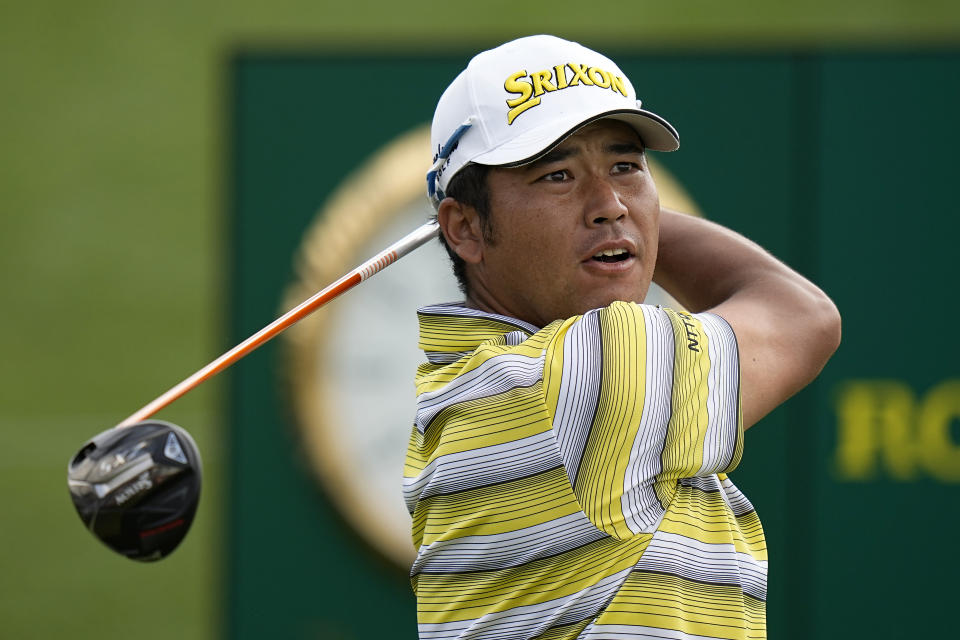 FILE - Hideki Matsuyama, of Japan, watches his drive from the 18th tee during the final round of The Players Championship golf tournament, Sunday, March 12, 2023, in Ponte Vedra Beach, Fla. (AP Photo/Eric Gay, File)