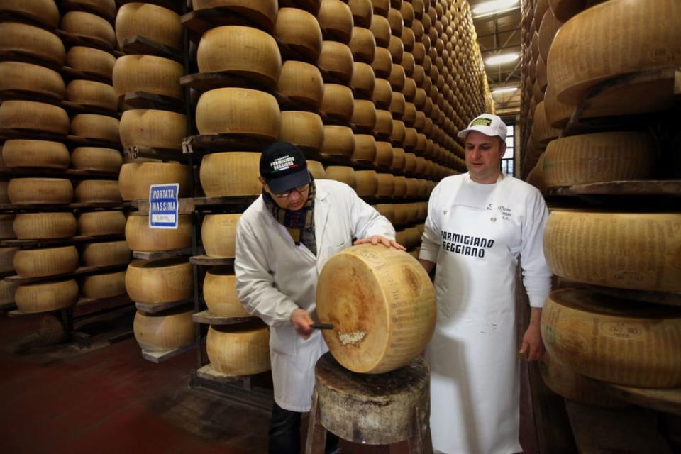 <div class="inline-image__caption"><p>Parmigiano-Reggiano, the cheese must pass inspections and meet specific quality standards. </p></div> <div class="inline-image__credit"> David Silverman/Getty Images</div>