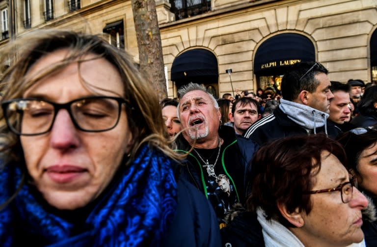 Public grief outside La Madeleine Church during Hallyday's funeral