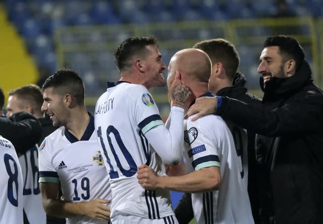 Northern Ireland players celebrated after their dramatic victory