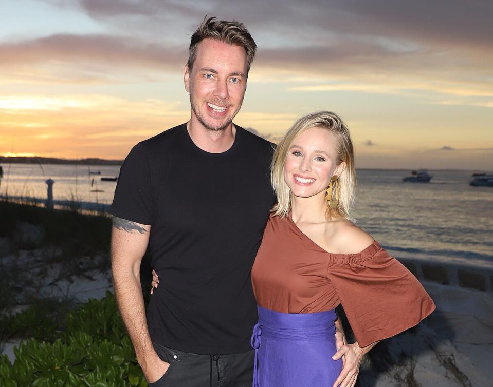 Dax Shepard and Kristen Bell pose as she vacations with her family at Beaches Turks &amp; Caicos Resort