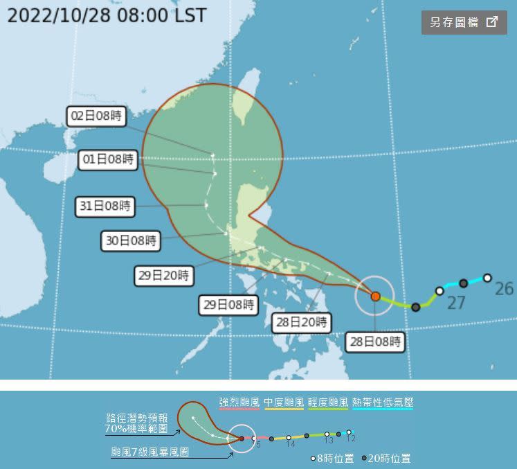 氣象局公布奈格颱風，最新路徑潛勢圖。（圖／翻攝自中央氣象局）