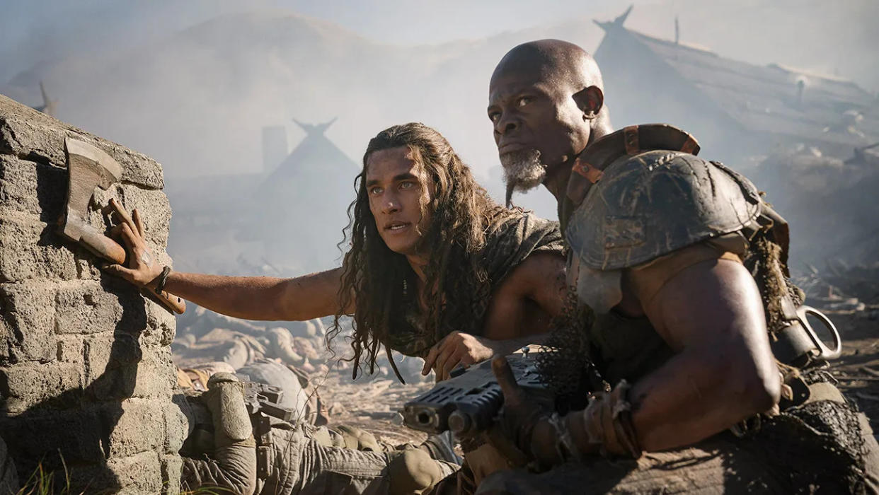 Djimon Hounsou and Staz Nair in 'Rebel Moon — Part Two: The Scargiver.' | Image courtesy of https://www.hollywoodreporter.com/movies/movie-reviews/rebel-moon-part-two-the-scargiver-review-zack-snyder-netflix-1235875933/