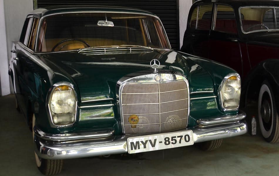 <b>Car:</b> Mercedes Benz 220S <br><b>Year:</b> 1965<br><b>Owner:</b> Industrialist from Bangalore<br><b>Story:</b> The acquisition of the second Mercedes happened quite serendipitously, when he met a senior industrialist at a car rally where they spoke about Sulaiman’s love for cars. He said that there was an old Merc that used to be driven by a German and might be available in his factory’s garage. “With my heart pounding I opened the garage. The car was there and all that it needed was a face-lift.” The car was restored in a record 90 days flat.