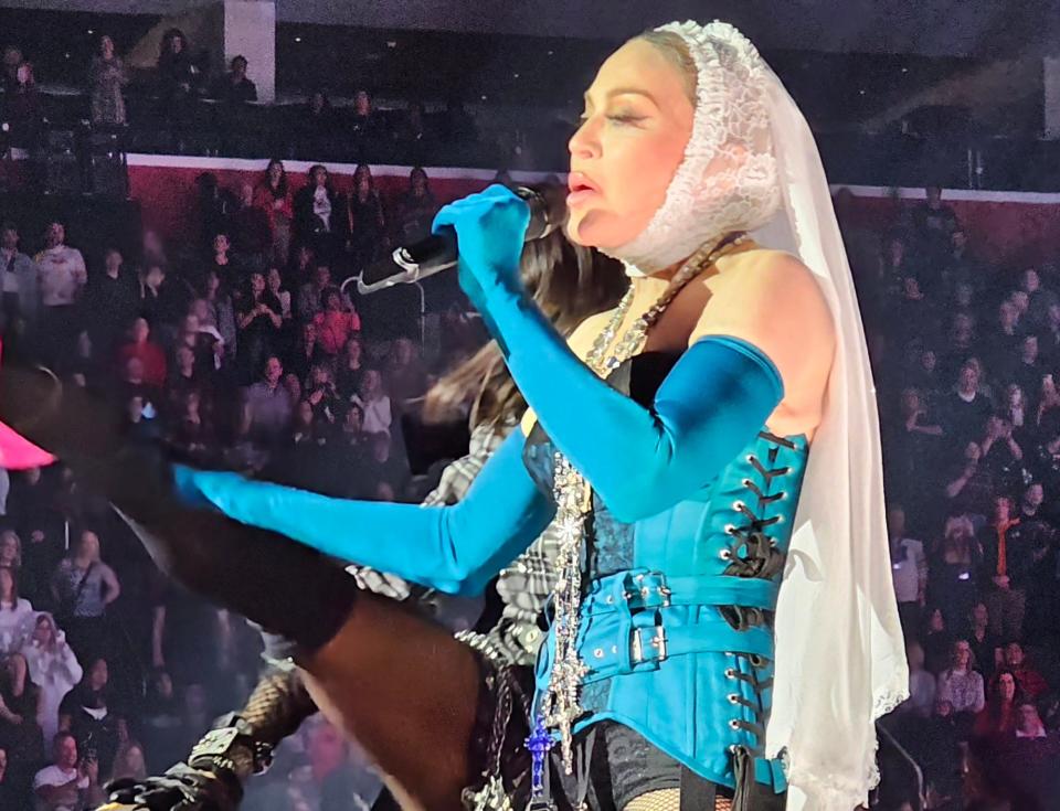 Madonna performs at Detroit's Little Caesars Arena on Jan. 15, 2024.