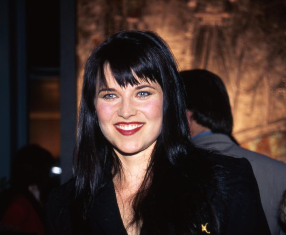 Lucy Lawless, 1996, a member of the 'Xena: Warrior Princess' cast