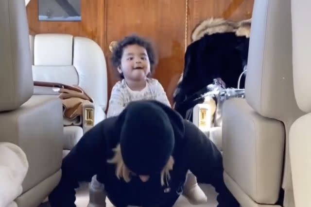 <p>khloe kardashian/instagram</p> Khloé Kardashian gives daughter True a ride on her back