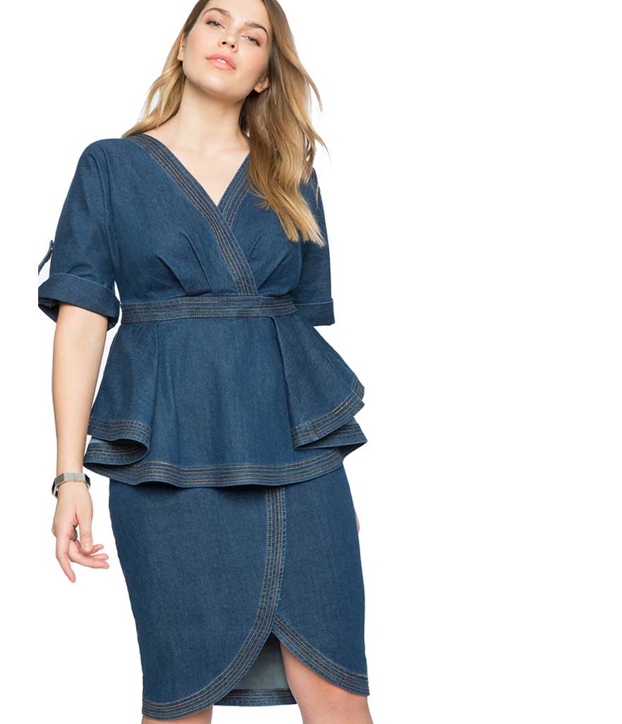 Denim wrap peplum dress.