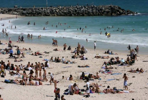 This file photo shows people at Perth's popular Cottesloe beach, in 2006. Beaches remained closed on Sunday along Australia's west coast after a fatal shark attack that has reignited debate over whether great whites should remain a protected species