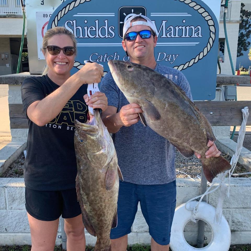 Justin and Leslie Evans hold up a couple of fall gag’s caught last weekend in what many consider shallow water.