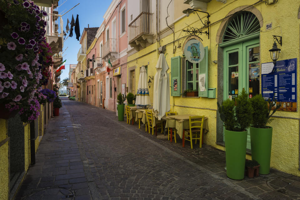 A quiet, colorful side street.