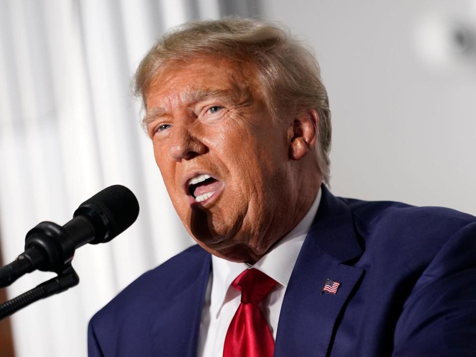 Former President Donald Trump speaks at Trump National Golf Club in Bedminster, New Jersey, Tuesday, June 13, 2023, after pleading not guilty in a Miami courtroom earlier in the day to dozens of felony counts that he hoarded classified documents and refused government demands to give them back.