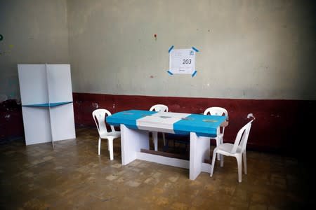 Voting equipment is pictured after being set up by staff members of Guatemala's Supreme Electoral Tribunal (TSE) ahead of the second round run-off vote, in Guatemala City