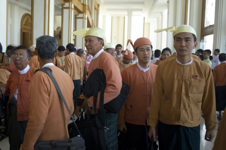 Myanmar's members of parliament gather to attend a lower house session in Naypyidaw, on February 1, 2016