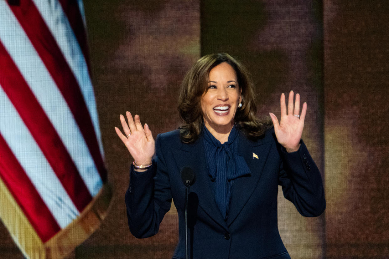 Vice President Kamala Harris delivers her acceptance speech. 