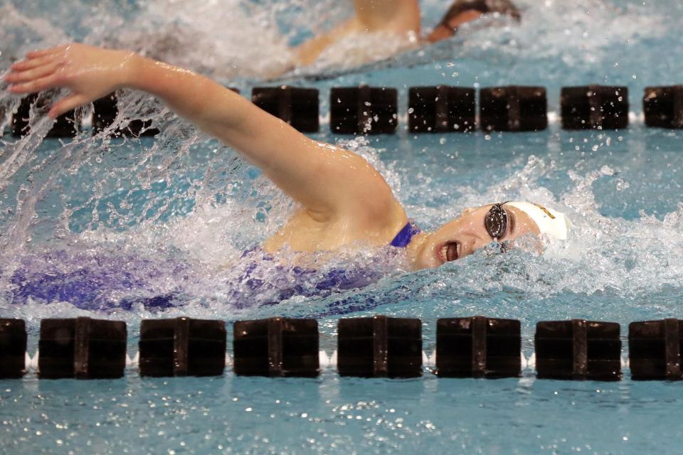 Upper Arlington's Riley Huddleston competes in the 200-yard freestyle during the OHSAA Division I State Swimming Tournament on Feb. 25, at the C.T. Branin Natatorium in Canton.