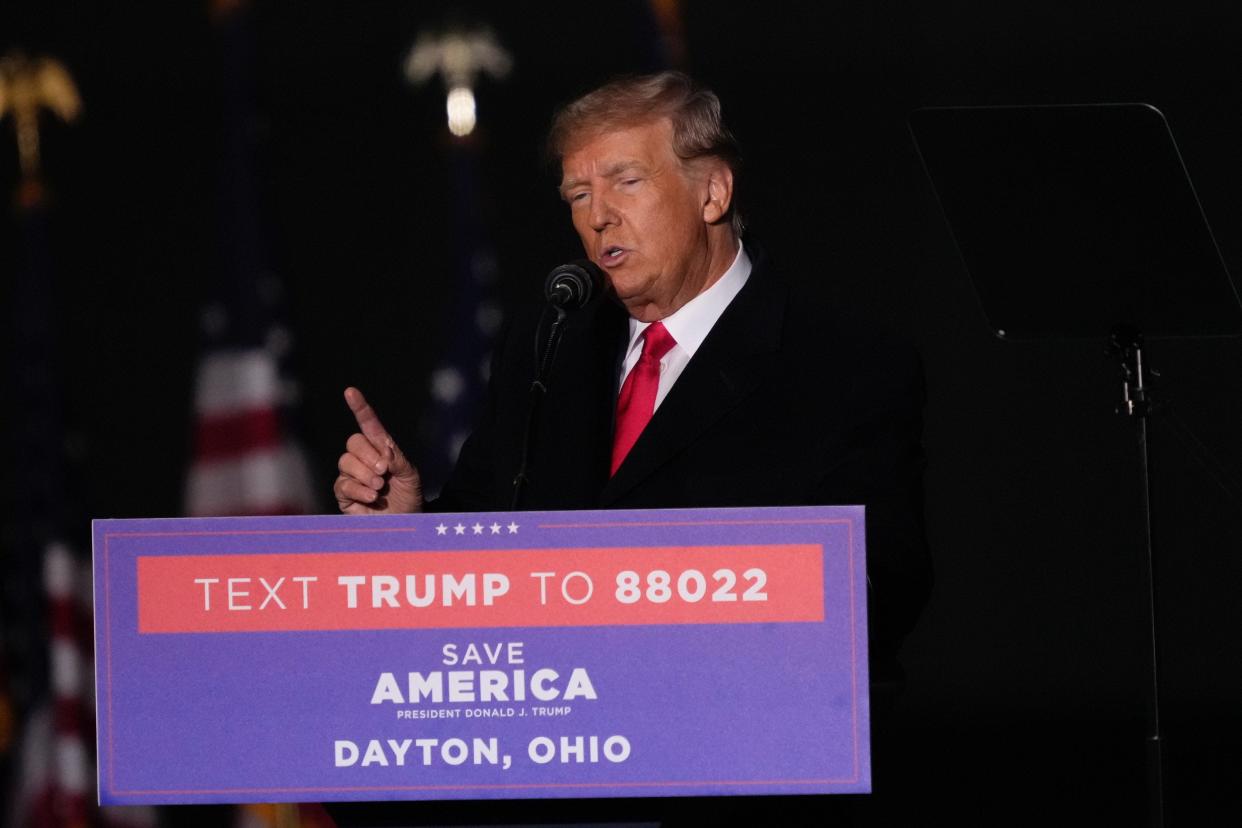 Former President Donald Trump speaks during a rally at Dayton International Airport in 2022.