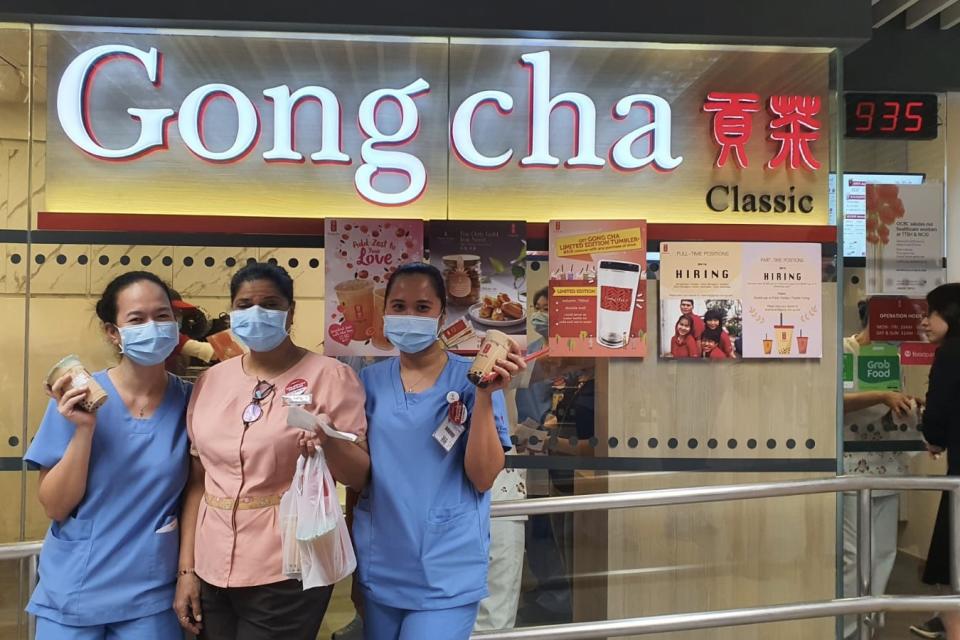 Medical practitioners redeeming Gong Cha drinks at an outlet. (PHOTO: Gong Cha)