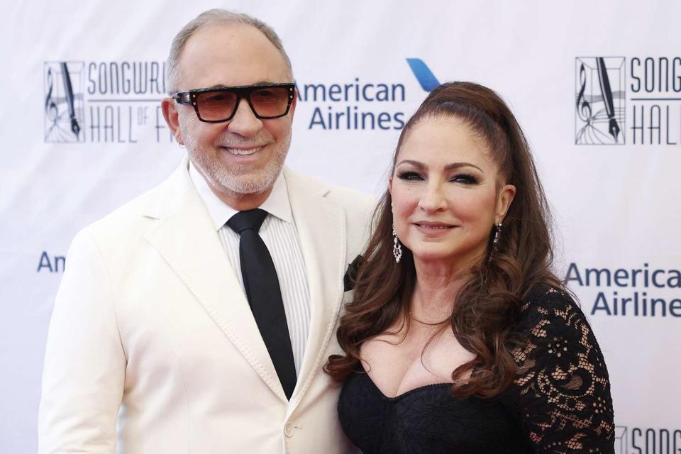 <p>John Angelillo/UPI/Shutterstock</p> Gloria Estefan and husband Emilio Estefan at the 2023 Songwriters Hall of Fame Induction 