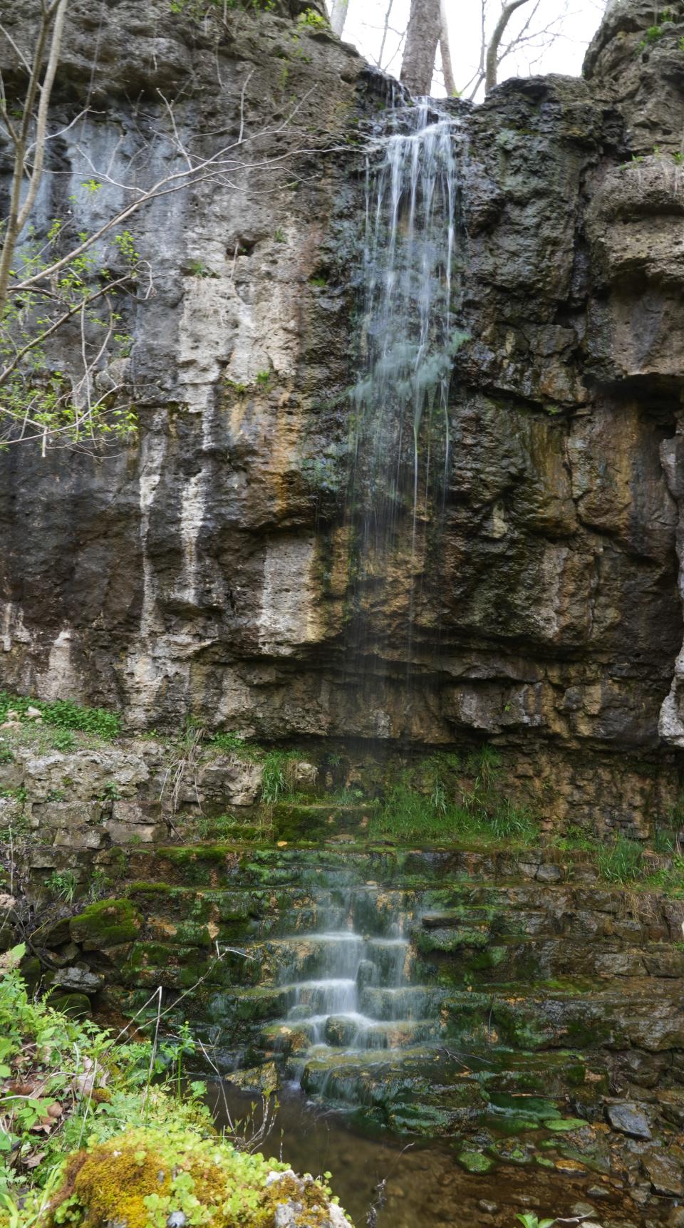 Amphitheatre Falls flows in Clifton Gorge State Nature Preserve in Yellow Springs, Ohio. In addition to this view, there is a hiking trail leading visitors to the top of the waterfall.