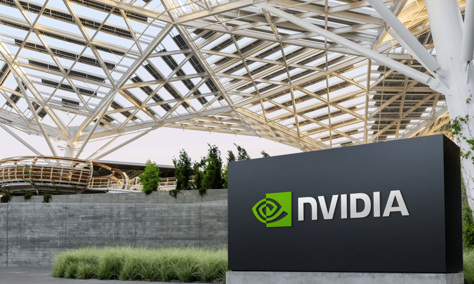 Nvidia's headquarters with an Nvidia sign out front.