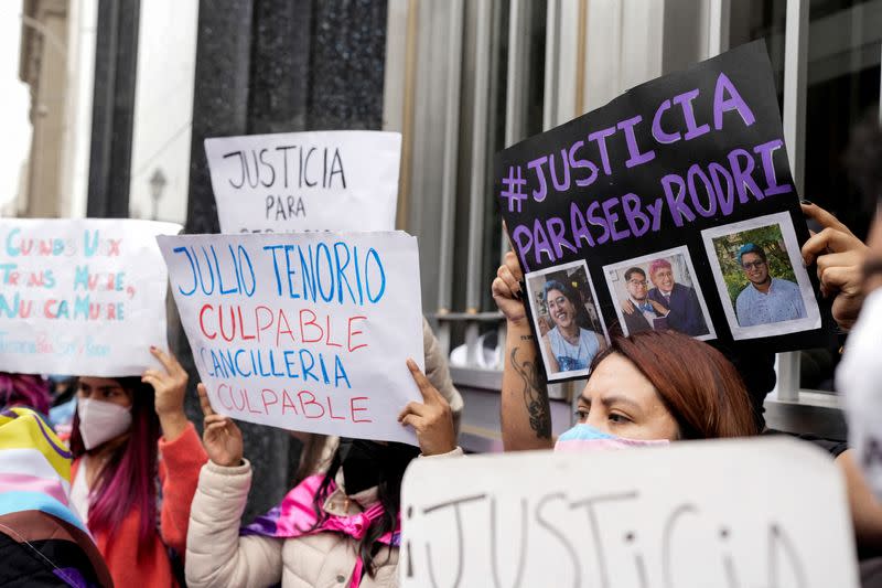 FILE PHOTO: Protest to demand justice for the dead of Peruvian activist for transgender rights Rodrigo Ventocilla, in Lima