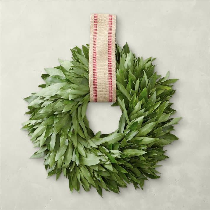 5) 15-Inch Bay Leaf Wreath with Burlap Ribbon Hanger