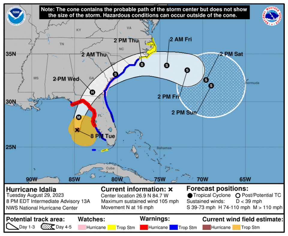 Hurricane Idalia, a Category 2 storm, was expected to keep strengthening as it closed in on Florida’s Big Bend.