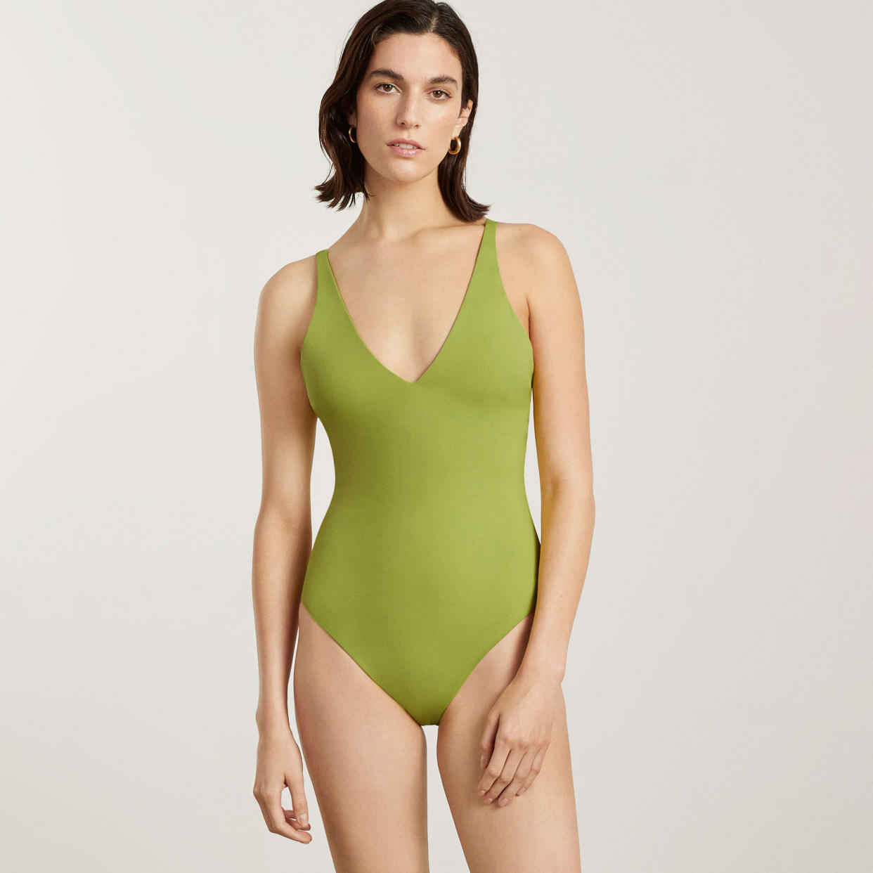 Everlane The V-Neck One-Piece in Pepper Green