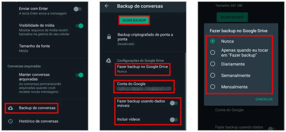 Veja como fazer backup do WhatsApp no Google Drive (Captura de tela: Matheus Bigogno)
