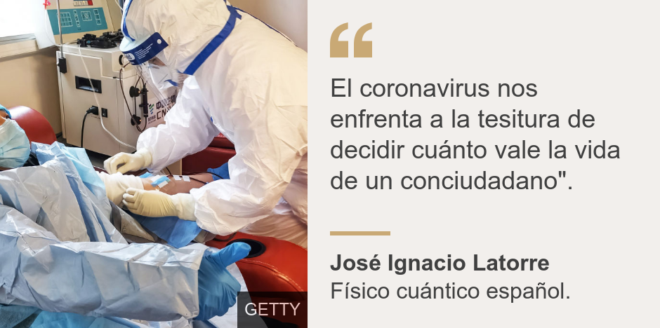 "El coronavirus nos enfrenta a la tesitura de decidir cuánto vale la vida de un conciudadano".", Source: José Ignacio Latorre, Source description: Físico cuántico español., Image: Paciente de coronavirus.