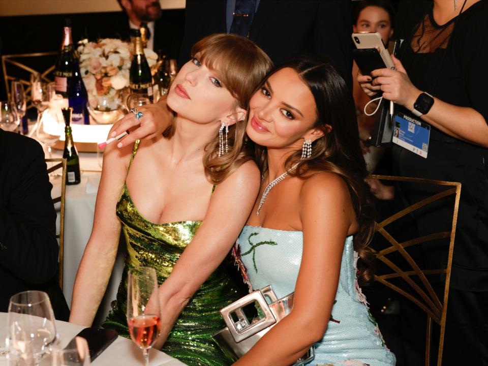 Taylor Swift and Keleigh Teller at the 81st Annual Golden Globe Awards