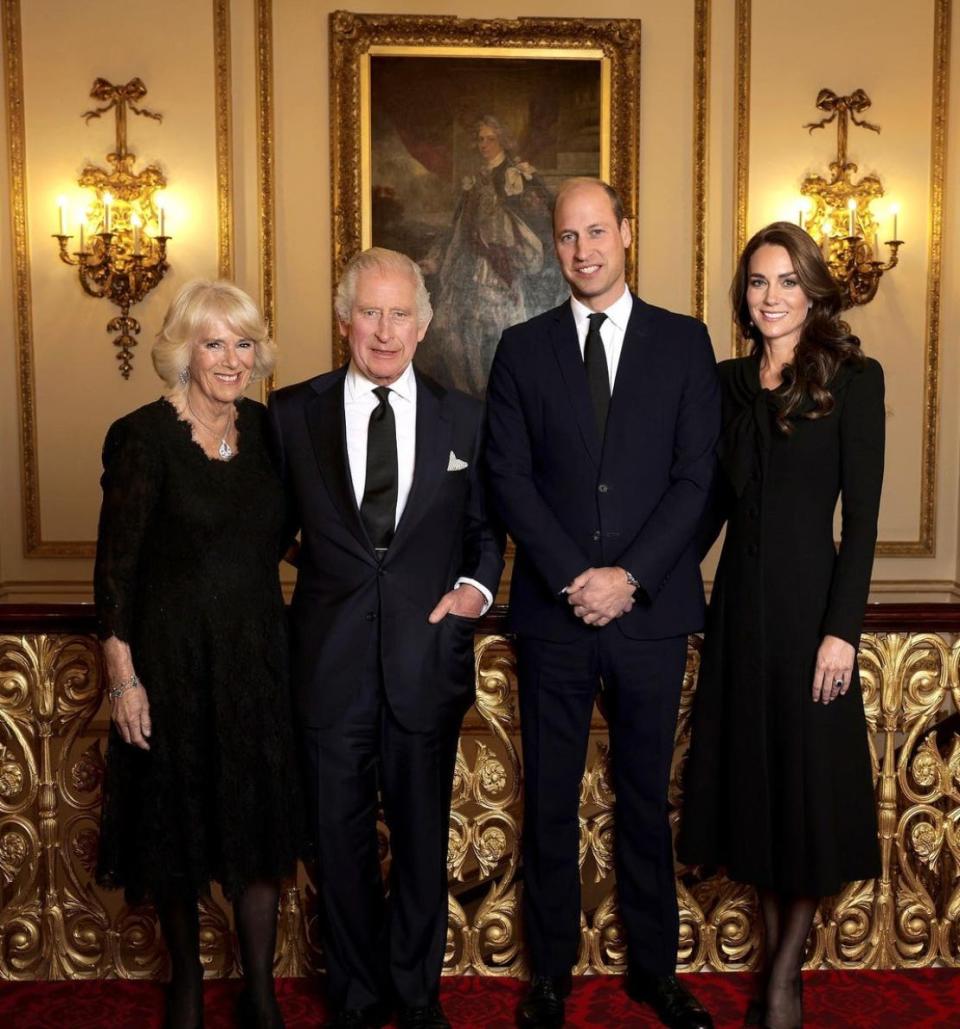 Camilla, the Queen Consort, King Charles III, Prince William, and Kate Middleton in royal portrait taken on September 18.