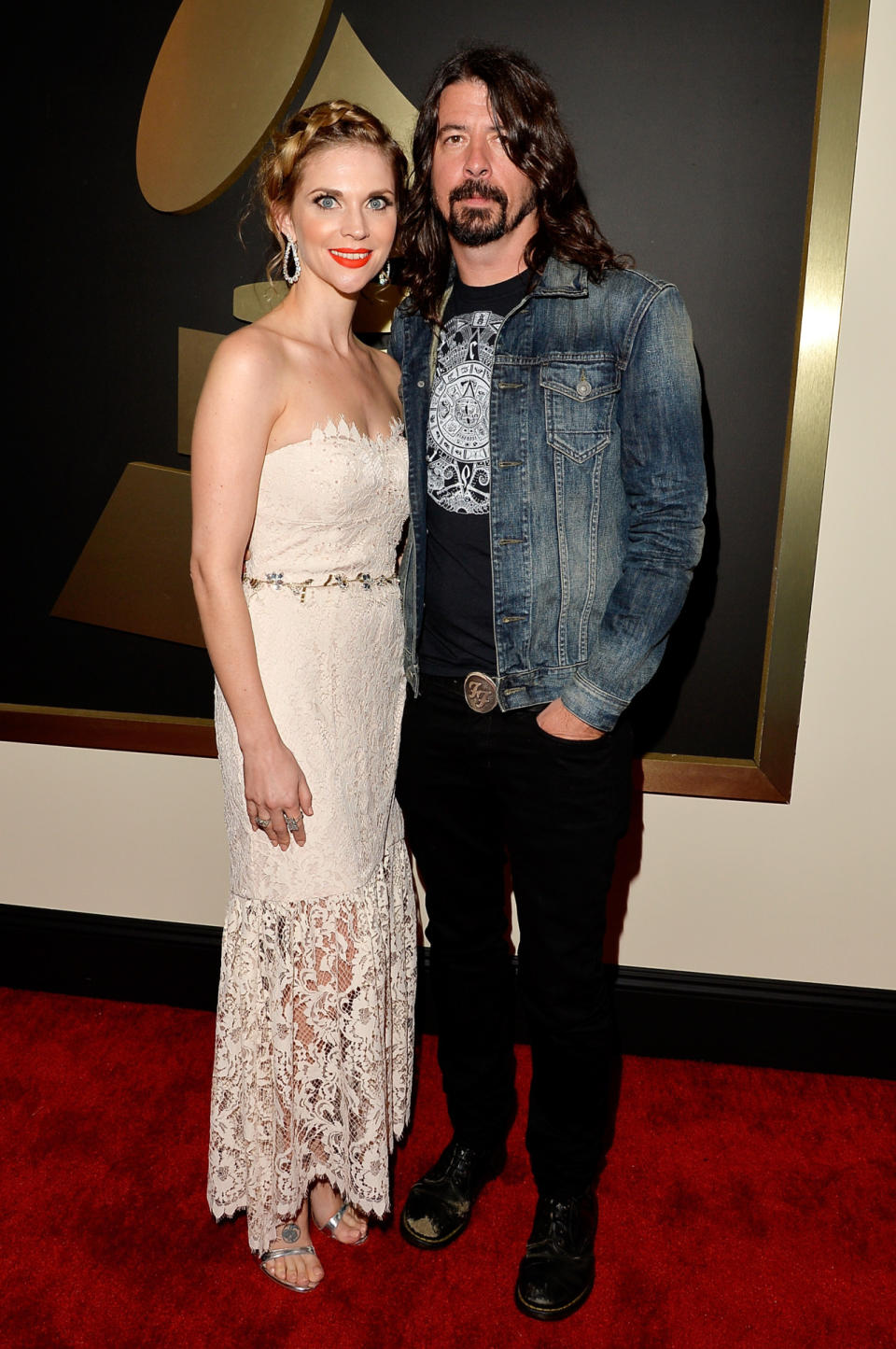 Dave Grohl looks like he was walking running errands, saw the red carpet, and decided to stop by for the ceremony. Wearing a denim jacket and T-shirt, with his long hair in loose waves, how was he even allowed inside?