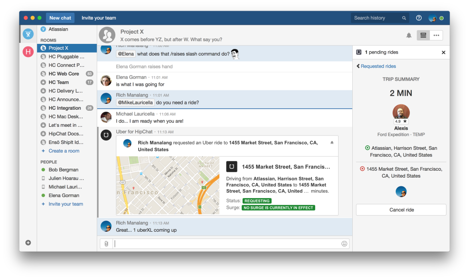 Atlassian HipChat Uber app