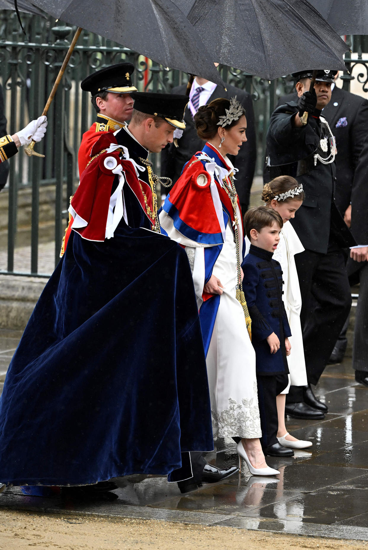 Britain's Prince William, Prince of Wales, Britain's Catherine, Princess of Wales, Britain's Princess Charlotte of Wales and Britain's Prince Louis of Wales (Toby Melville / Pool / AFP via Getty Images)