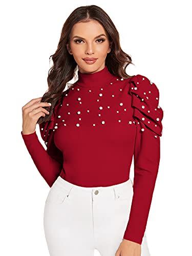 29) Pearl Embellished Puff-Sleeve Sweater