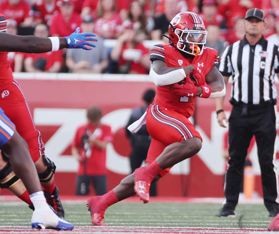 Utah Utes running back Jaylon Glover (1) runs against the Florida Gators in Salt Lake City on Thursday, Aug. 31, 2023 during the season opener. Utah won 24-11. | Jeffrey D. Allred, Deseret News