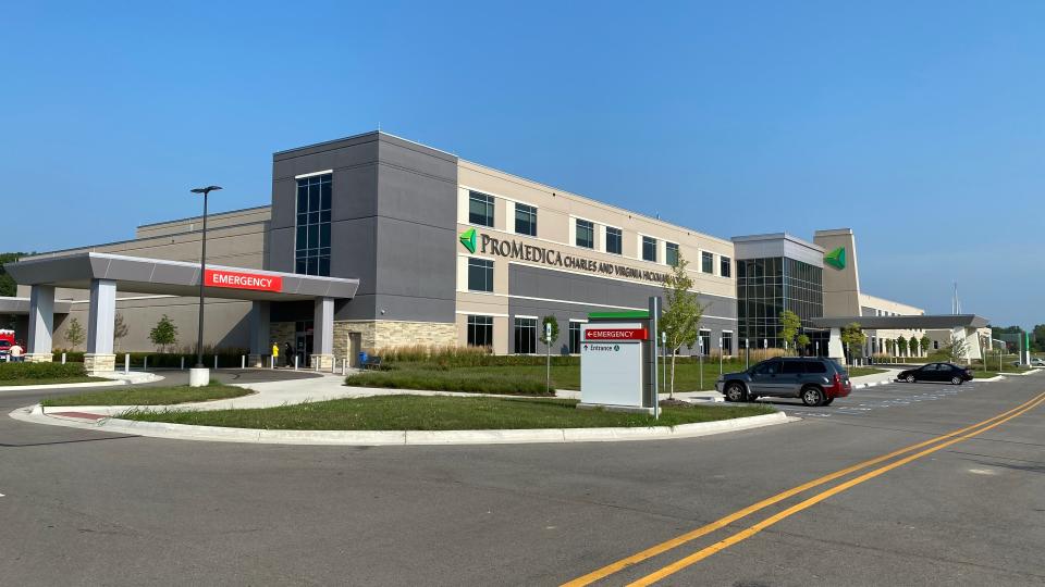 ProMedica Charles and Virginia Hickman Hospital in Adrian Township is pictured Aug. 28, 2021. The Michigan Nurses Association local at Hickman Hospital has voted to give its contract negotiating team the ability to call for a strike.