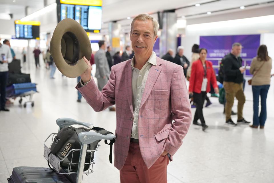 Nigel Farage arrives at Heathrow Airport, London, after taking part in the ITV series I'm A Celebrity Get Me Out Of Here! in Australia. Picture date: Wednesday December 13, 2023.